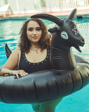 Load image into Gallery viewer, Black Phillip Goat Pool Float - "Swim Deliciously"