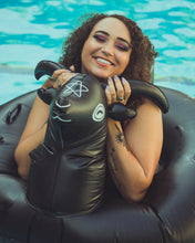 Load image into Gallery viewer, Black Phillip Goat Pool Float - "Swim Deliciously"