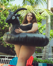 Load image into Gallery viewer, Black Phillip Goat Pool Float - "Swim Deliciously"