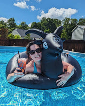 Load image into Gallery viewer, Black Phillip Goat Pool Float - "Swim Deliciously"