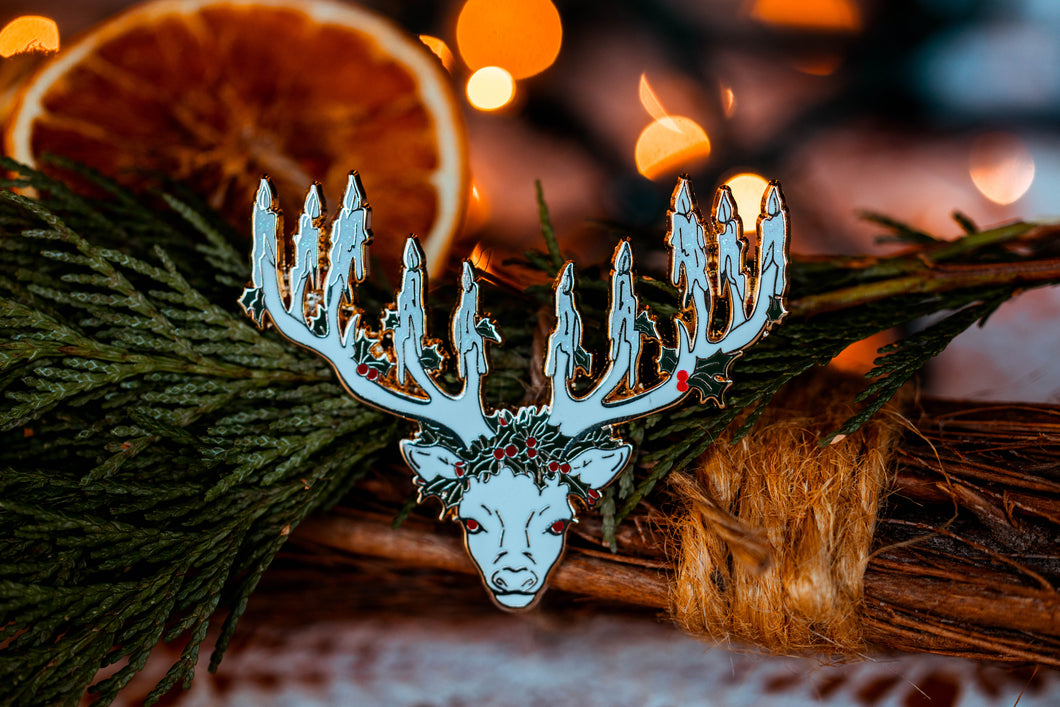 Yule Stag - Enamel Pin (White)
