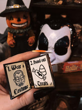 Load image into Gallery viewer, The Rules of Halloween - &quot;Trick &#39;r Treat&quot; Hinged Book Pin
