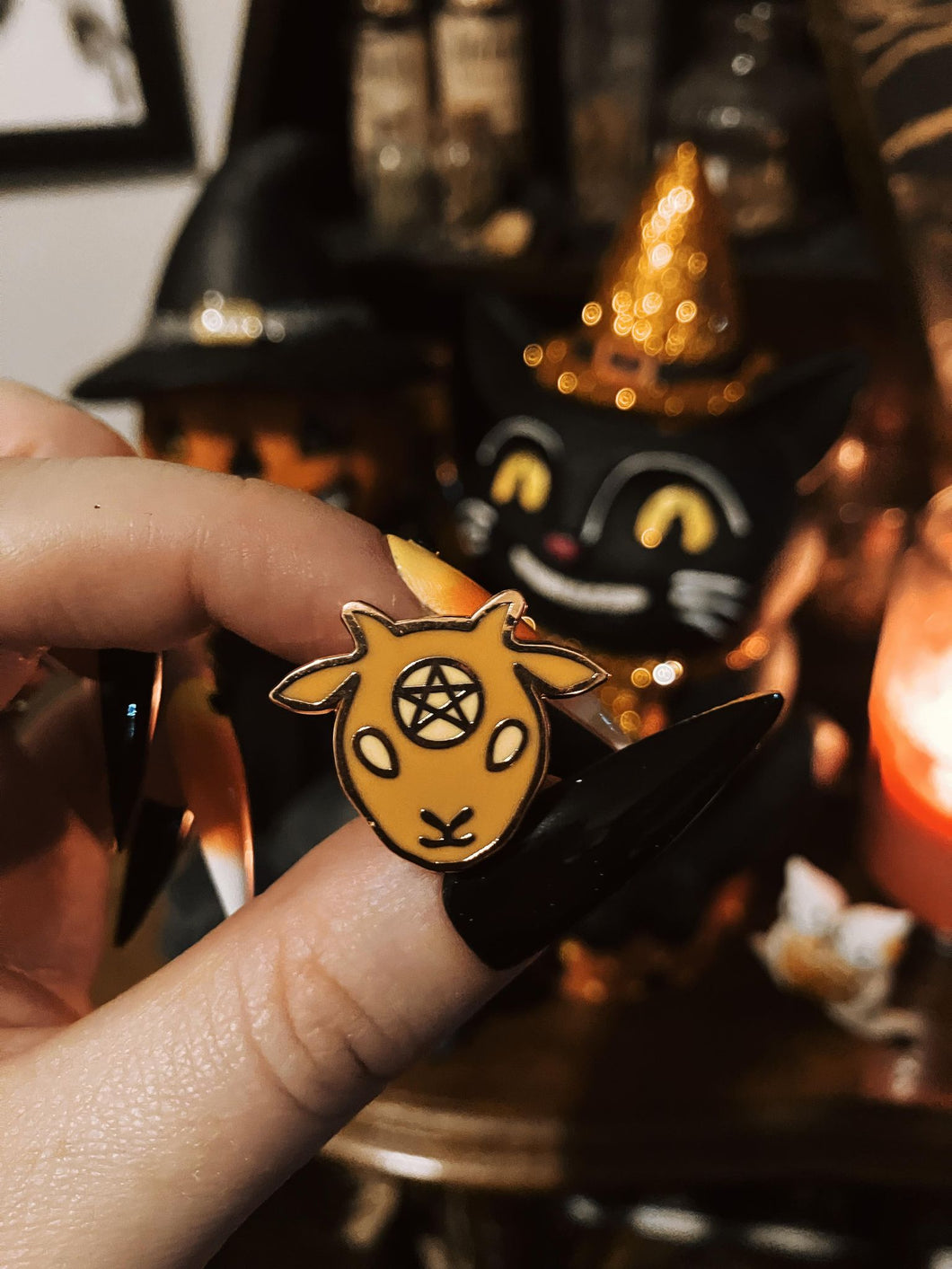 Mini Baphomet Enamel Pin - Pumpkin Variant