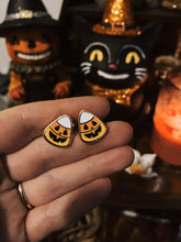 Load image into Gallery viewer, Mini Candy Corn Jack-o-Lantern Earring Studs
