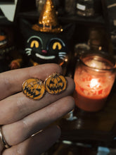 Load image into Gallery viewer, Mini Jack-o-Lantern Earring Studs (black or orange)
