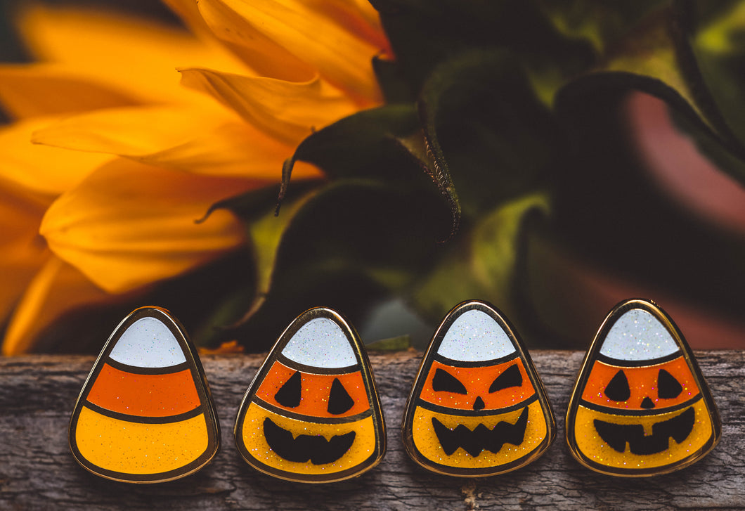 Mini Candy Corn Jack-o-Lantern Halloween Enamel Pins (choose face)