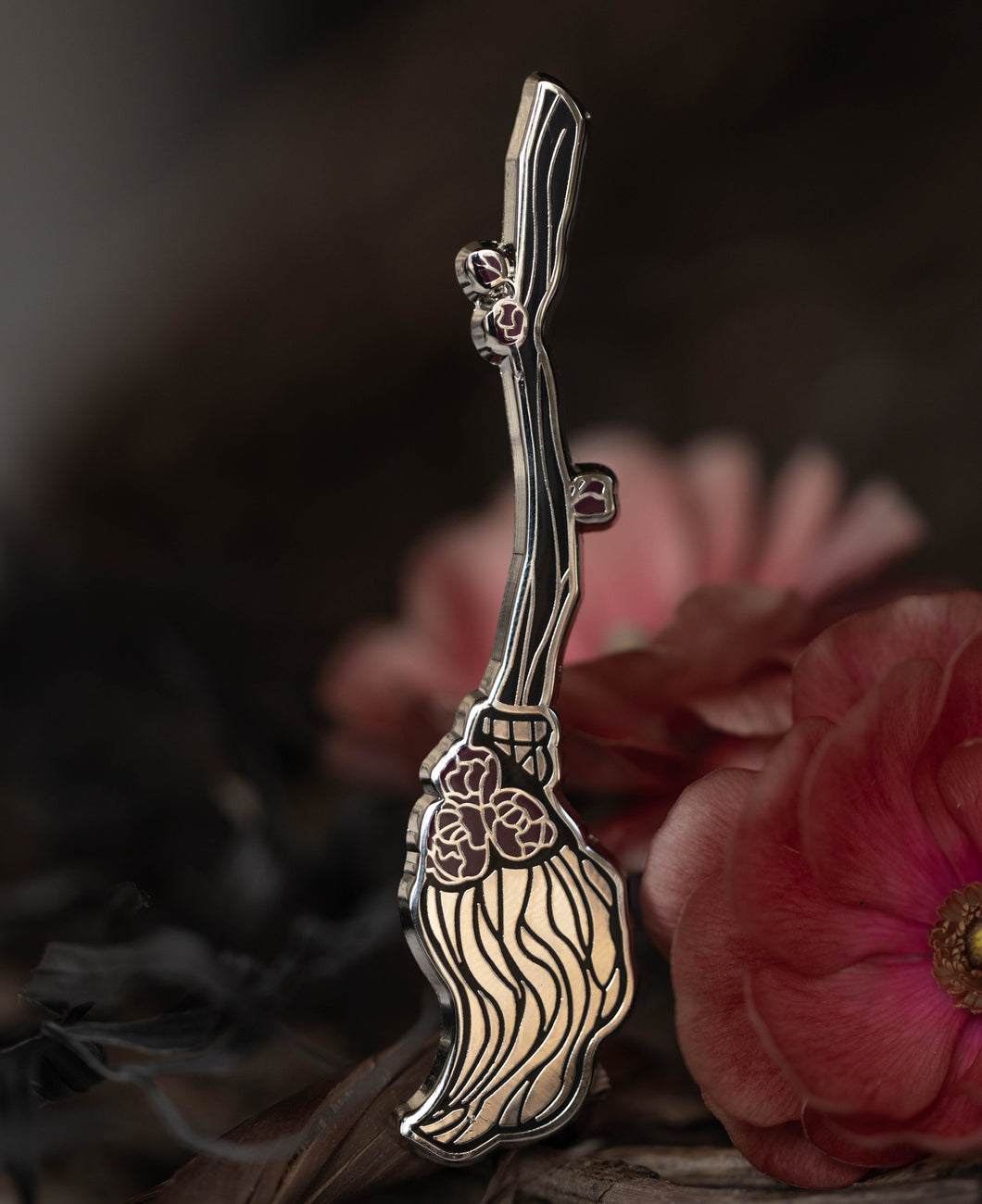 Peony Witch Broomstick - Enamel Pin