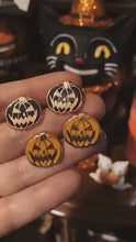 Load and play video in Gallery viewer, Mini Jack-o-Lantern Earring Studs (black or orange)
