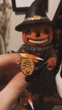 Load and play video in Gallery viewer, Mini Baphomet Enamel Pin - Pumpkin Variant
