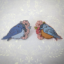 Load image into Gallery viewer, Wildflower Birds - Summer and/or Winter - hard enamel pin lapel set
