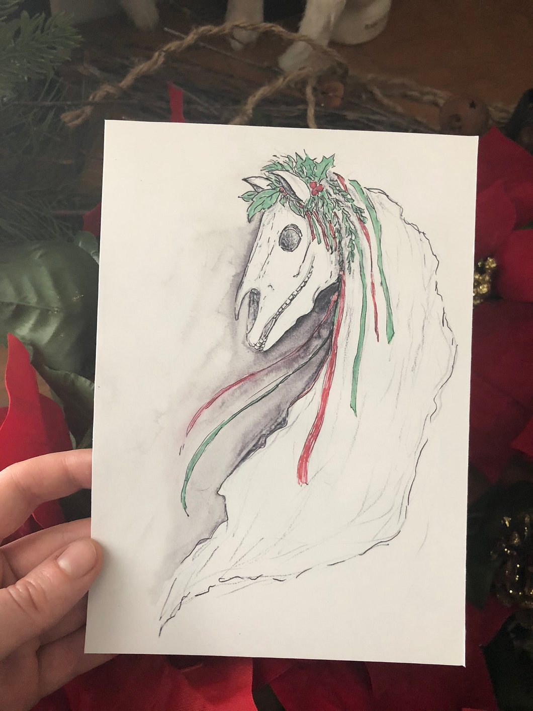 Mari Lwyd - 5x7 Print - Welsh Yule skeleton horse art