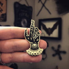 Load image into Gallery viewer, Palm Reader - Enamel Pin (black &amp; gold variant)
