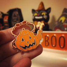 Load image into Gallery viewer, Jack-o-Lantern Teapot - Enamel Pin
