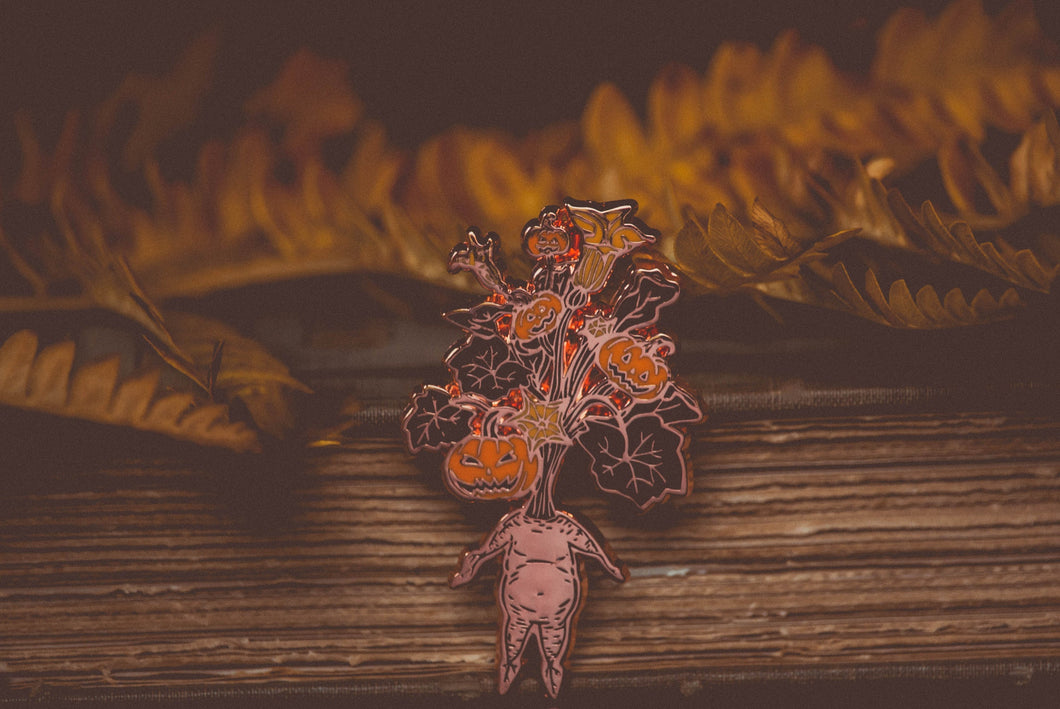 Jack-o-Lantern Mandrake - Halloween Enamel Pin